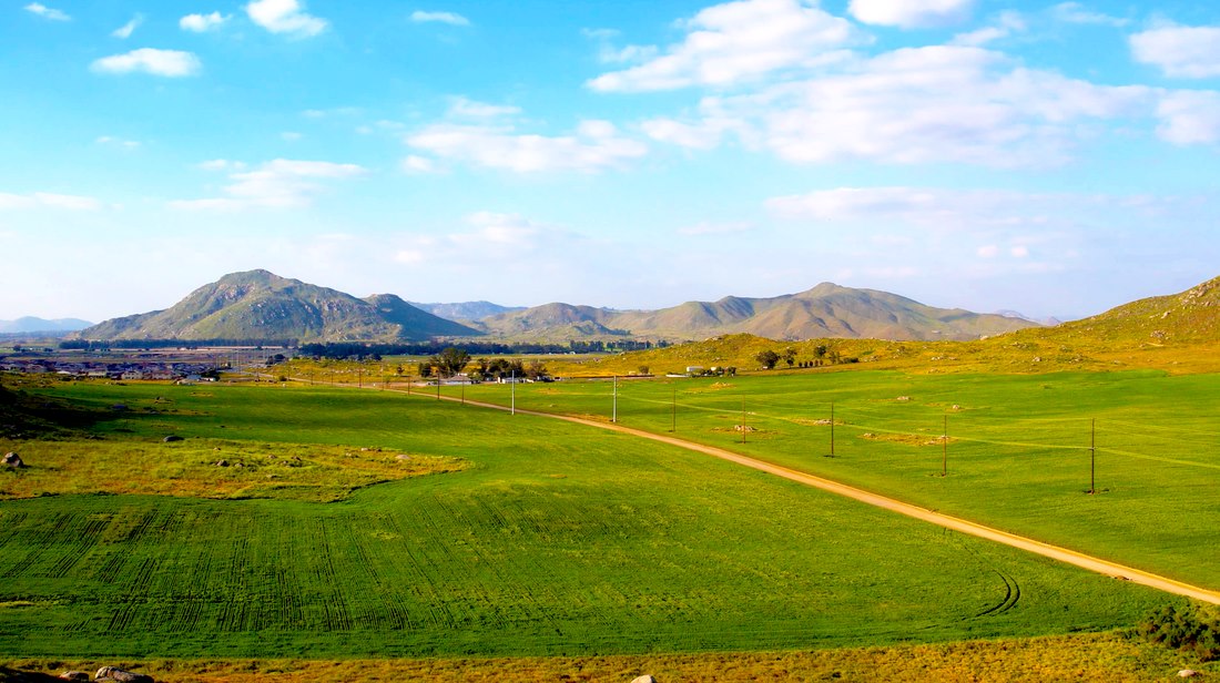 Aerial view across agricultural land